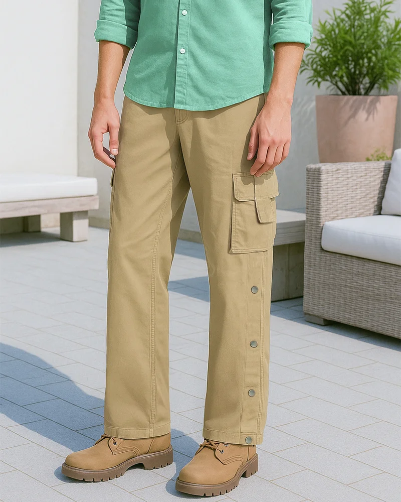 bewakoof Men's Beige Straight Fit Cargo Pants